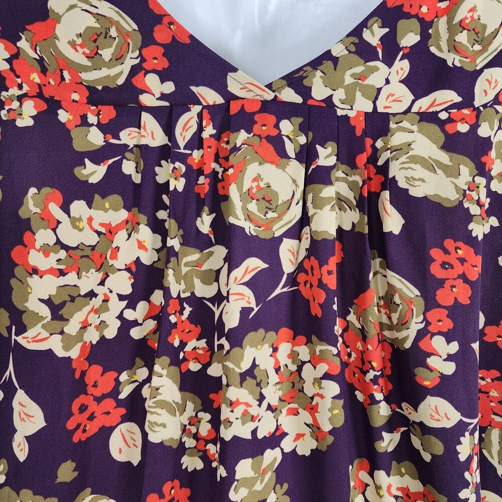 Cabi Womens A La Mode Top XXL Multicolor Floral V Neck Flutter Sleeve Pleated - Picture 4 of 10